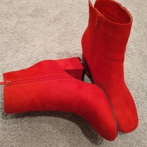 Red suede booties